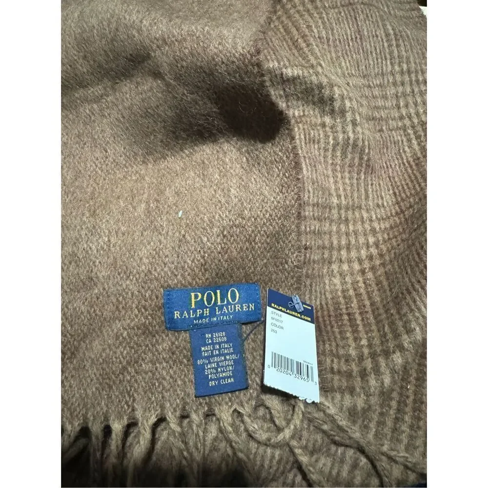 Ralph Lauren NWT Virgin Wool blend brown scarf  pony logo